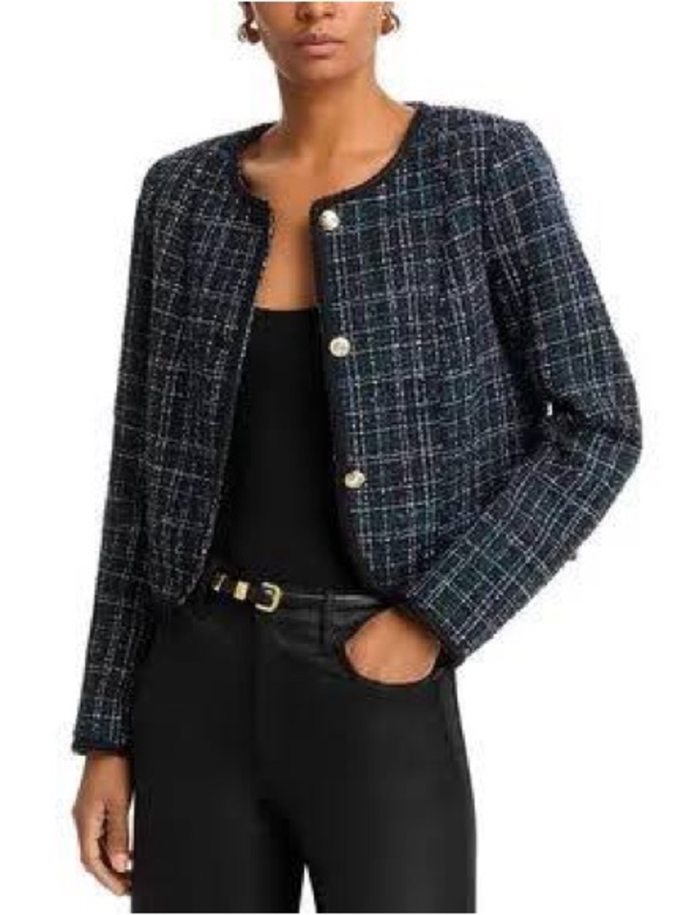 Aqua Plaid Tweed Jacket, Black/Green/Purple/Blue/White, size Large